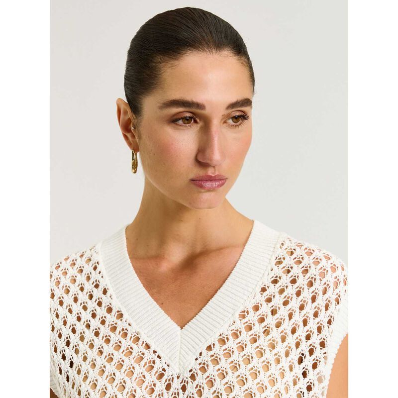 Veronika Maine Ivory Oversized Crochet Knit Tunic image number 2